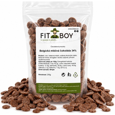 FITBOY Belgická mliečna čokoláda 34% 250g