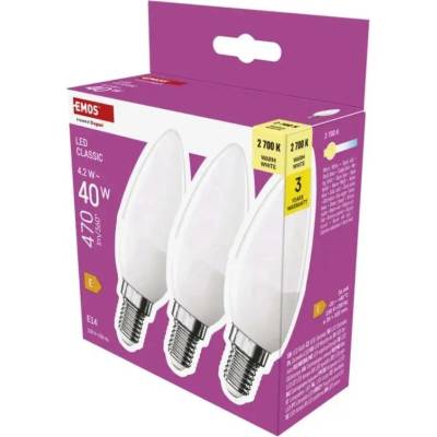 EMOS Classic sviečka, 4,2 W, 470lm, E14, teplá biela, 3 ks ZQ3E21.3