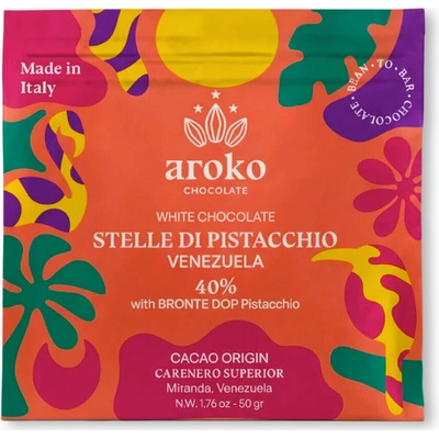 Aroko Chocolate 35% bílá s pistáciemi Carenero with bronte DOP pistacchio 50 g