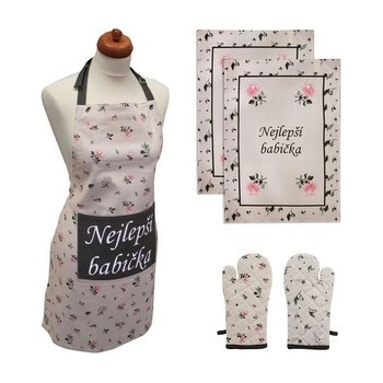 Home Elements Set Nejlepší babička zástěra chňapka s magnetem dvě utěrky