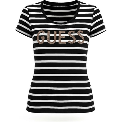 GUESS Kella Logo Striped Tee černé