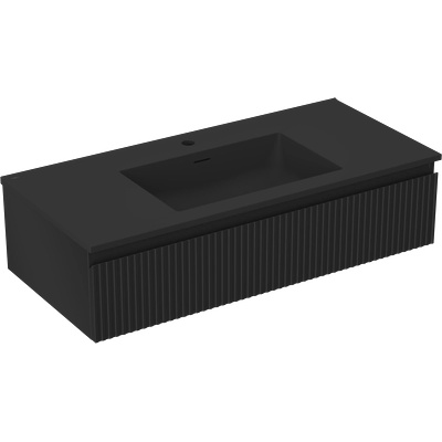 Mexen Rivel шкаф за баня 100 см с мивка Otis, 1 чекмедже, оребрен, черен мат - 91A20-10023-1-BF71-W18M71 (91A20-10023-1-BF71-W18M71)