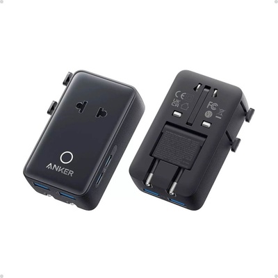 Anker Захранване с 2xUSB-C и 2xUSB-A изходи и преходници за цял свят в едно устройство за мобилни устройства - Anker 5-in-1 Nano Travel Adapter 20W (черен) (A9215H11)
