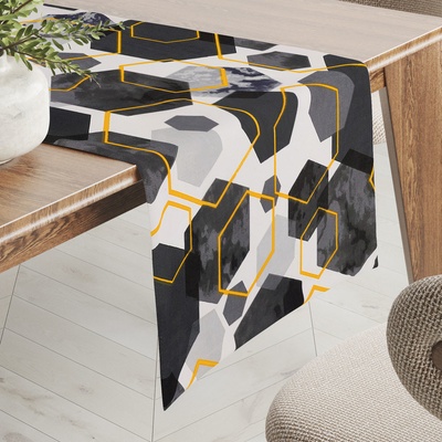 Biante bavlna běhoun Sandra SA-568 Šedo-modrofialové mramorové hexagony na bílém 35x160 cm