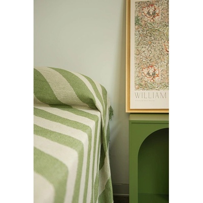 Really Nice Things přehoz na postel Zeleno-béžový dvoulůžko Green Lines 240 x 240 cm