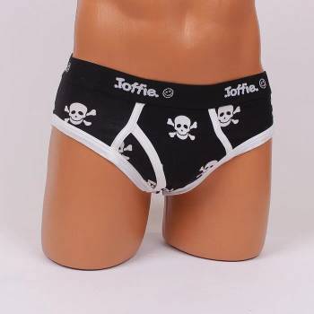 Image 1 of Памучен слип в черен цвят с бели кантове и черепи