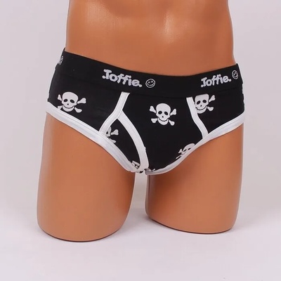 Памучен слип в черен цвят с бели кантове и черепи