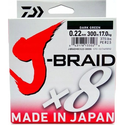 Daiwa J Braid X8 šňůra Donkergroen Dyneema 300m 0,06mm 9lb