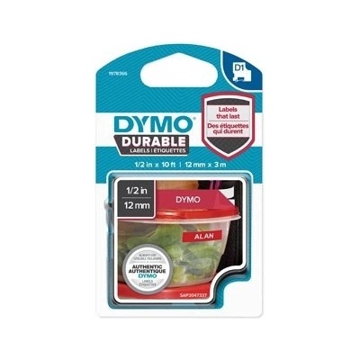 Dymo originální páska do tiskárny štítků, Dymo, 1978366, bilý tisk/červený podklad, 3m, 12 1978366
