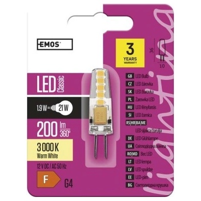 Emos LED žiarovka Classic JC 1,9W 12V G4 teplá biela