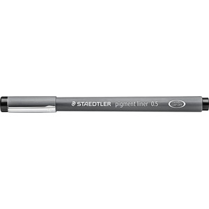STAEDTLER black pigment liner, line width 0.5 mm, indelible pigment ink, long metal tip, long service life, 10 fineliners in a cardboard case, 308 05-9 (308 05-9 VE)