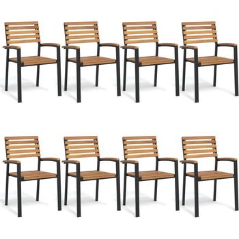 vidaXL Стифиращи градински столове, 8 бр, акация масив и метал (3155427)