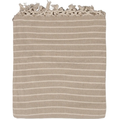 Clayre & Eef Béžový bavlnený pléd so pruhmi a strapcami 125x150