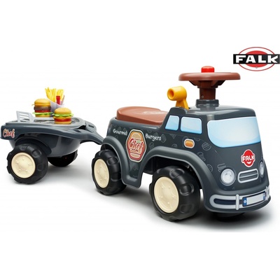 Falk Food Truck Rider s prívesom hamburgermi a otvárateľným sedadlom