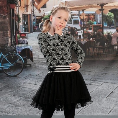 LoFff Красива детска рокля с тюл в черен цвят и бели точки (z8208-08)