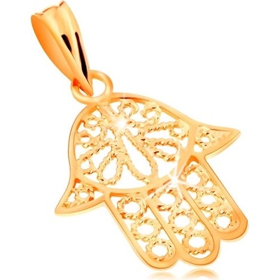 Šperky Eshop Zlatý přívěsek ozdobně vyřezávaná Fatimina ruka lesklý povrch S3GG160.22