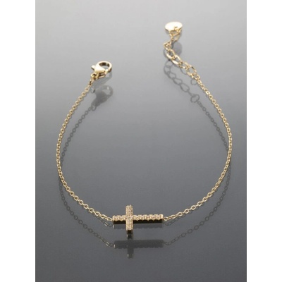 Prošperk zlatý náramek z chirurgické oceli s křížkem a kamínky S5404