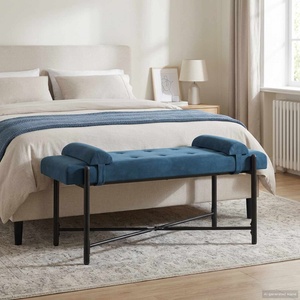 vidaXL Пейка с копчета и възглавници Синьо 110 x 40 x 46 cm Кадифе (42038394)