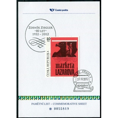 Česká pošta (2012) PLZ 25 - Pamětní list - Praha1: Zdeněk Ziegler
