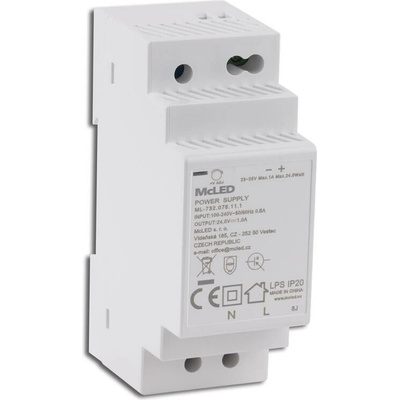 MCLED Napaječ LED 24VDC/1A pro LED pásky 24W, na DIN lištu, IP20 ML-732.078.11.1