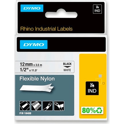 Dymo Rhino 18488 - originální nylonová flexibilní páska - černo-bílá, 12 mm x 3,5 m