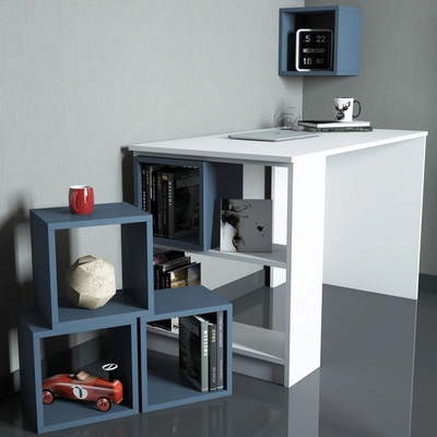 Asir Box Písací stôl a knižnica biela / modrá
