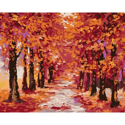 Zuty Malování Podle Čísel Podzimní Les Zbarvený Do Červena 80 x 100 Cm Plátno Rám 8596530091837