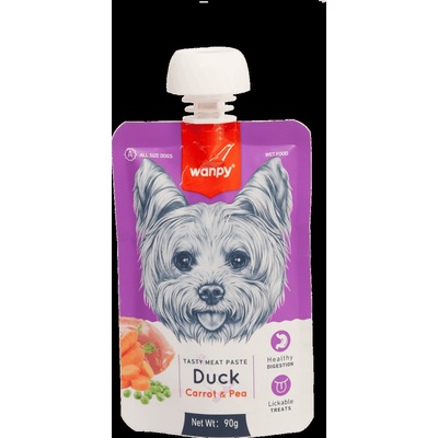 Wanpy Tasty Dog - Месна паста за кучета с патица, морков и грах, 90 гр