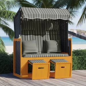 vidaXL Strandkorb с възглавници, полиратан и дърво масив, черно и сиво (318666)