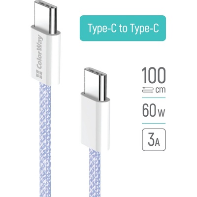 ColorWay CW-CBPDCC061-PU Type-C - Type-C (braided cotton) PD Fast Charging 60W 3.0А 1m fialový