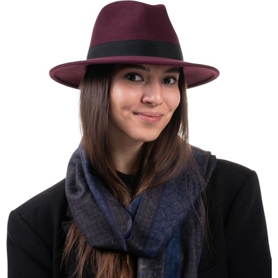 Fiebig Headwear since 1903 klobouk plstěný s kašmírem klopená krempa bordó