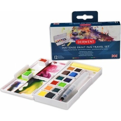 Derwent 2302636 Inktense akvarelové barvy v pánvičkách cestovní set 12 ks