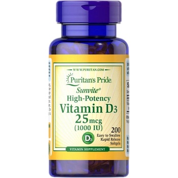 Image 1 of Puritan's Pride High-Potency Vitamin D3 1000 IU [200 Гел капсули]