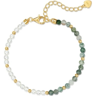 Grace Silver Jewellery Luxusní stříbrný náramek MECHOVÝ ACHÁT perla NR-BR019615/35 Zelená
