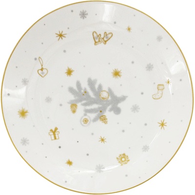 by inspire Vánoční dezertní porcelánový talíř Stříbrná Koleda, 19 cm, stříbrná/zlatá