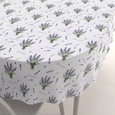 Biante Dekoračný oválny obrus Rongo RGP-508 Vetvičky levandúľ Provence na bielom 140x200 cm