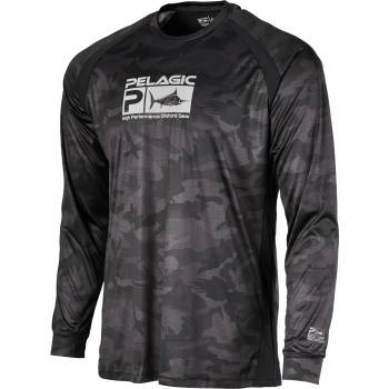 PELAGIC Тениска с дълъг ръкав UPF 50+ PELAGIC VAPORTEK LONG SLEEVE PERFORMANCE SHIRT Fish Camo Black