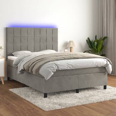 Petrashop 3136125 boxspring postel s matrací a LED světle šedá samet