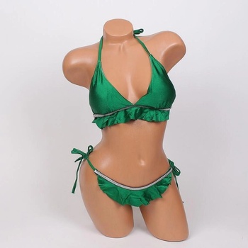 Image 1 of Дамски бански в зелено с къдрички и сребриста лента