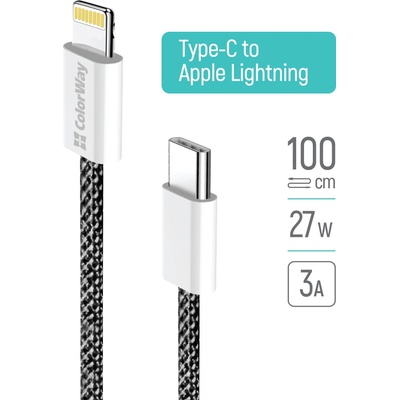 ColorWay CW-CBPDCL061-BK Type-C - Apple Lightning (braided cotton) PD 27W 1m černý