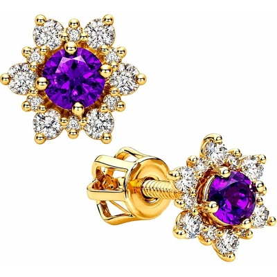 Zlaton Náušnice žluté zlato květina 0.7cm 1.35g s diamanty 0.260ct N15012602118