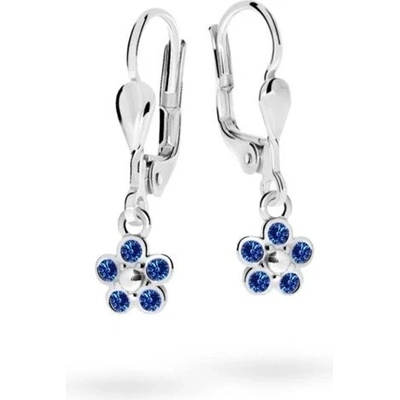 Danfil dětské náušnice kytičky C2744 z bílého zlata s kamínky Dark Blue zapínání klapka