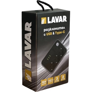 Image 1 of РАЗКЛОНИТЕЛ 3 ГНЕЗДА С usb&type-c 2м КАБЕЛ (5333)