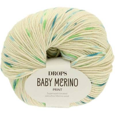 Drops Baby Merino PRINT 102 krémová s modrozelenou