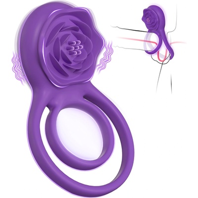 SuperLove Vibrating Cock Ring with Rose Clitoral Stimulator Purple