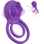 SuperLove Vibrating Cock Ring with Rose Clitoral Stimulator Purple