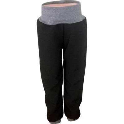 Dětské softshellové kalhoty bez kapes s fleecem černé se světle růžovým nápletem Elfino ELFINO SOF svetlee ruzovy naplet