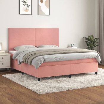 vidaXL Боксспринг легло с матрак, розово, 160x200 см, кадифе (3142916)