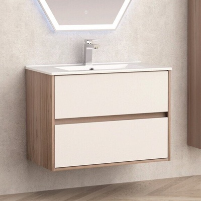 InterCeramic Конзолен шкаф за баня InterCeramic ICP 7555 - 2 чекмеджета с порцеланов умивалник 7646WB (ICP 7555)