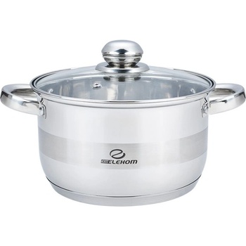 Elekom Тенджера инокс ЕК-1610 G, Стъклен капак, Индукционно дъно, Размери 16 см x 10, 5 см, полезен обем 2, 0 л. , Скала за литраж, 7 слойно дъно (EK-1610 G)